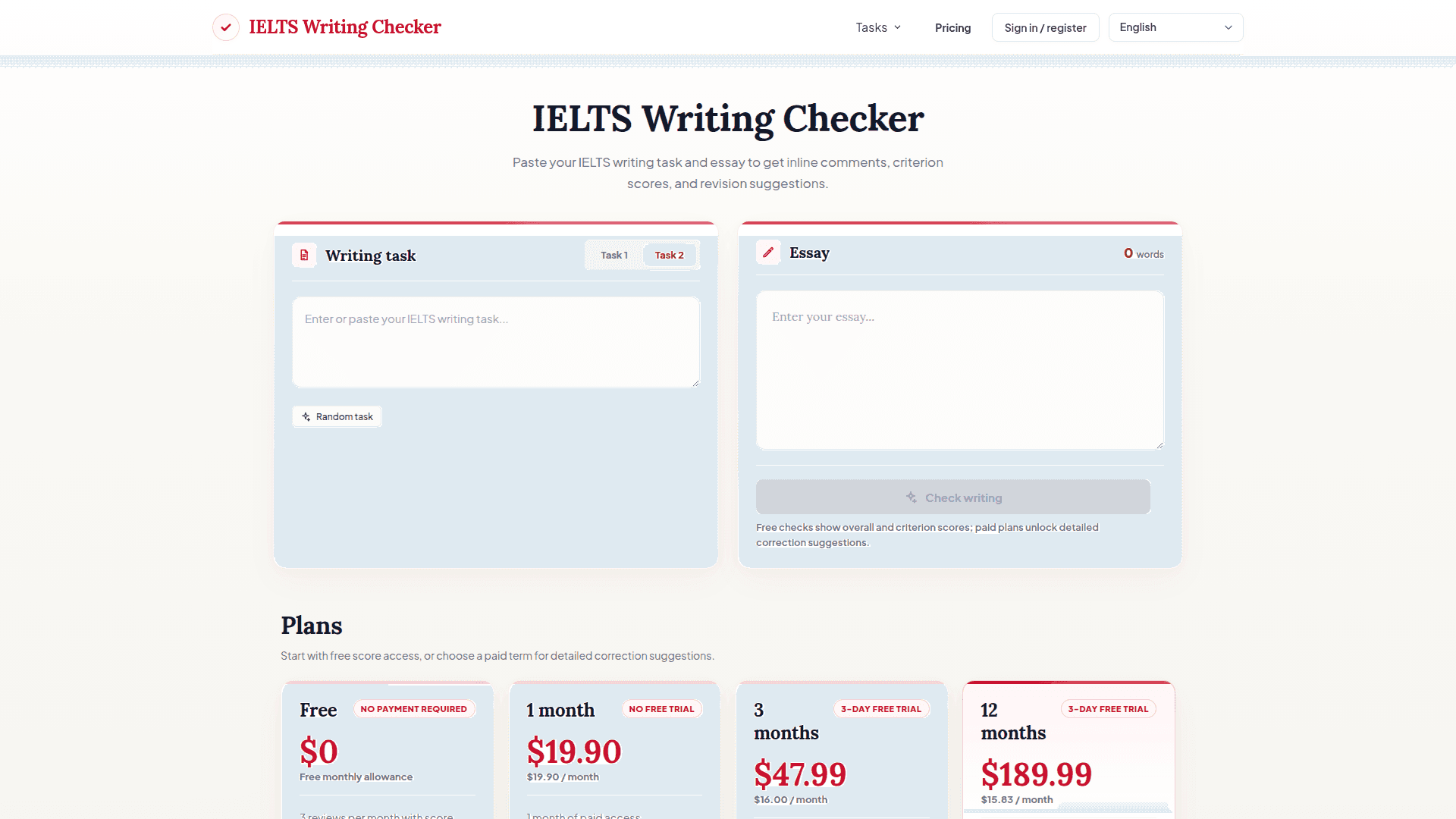 AI IELTS Essay Feedback Tool product preview for startup listing on Aura++