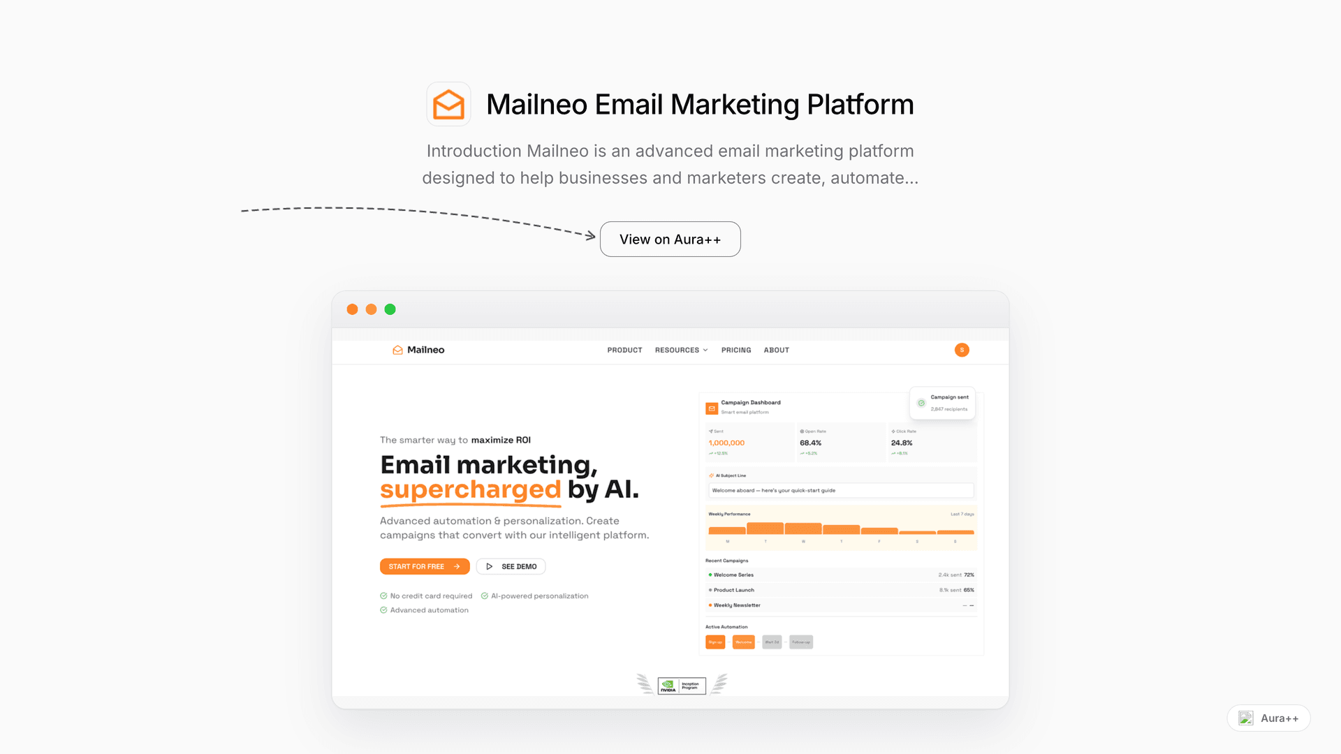 Mailneo Email Marketing Platform launch story featured image on Aura++