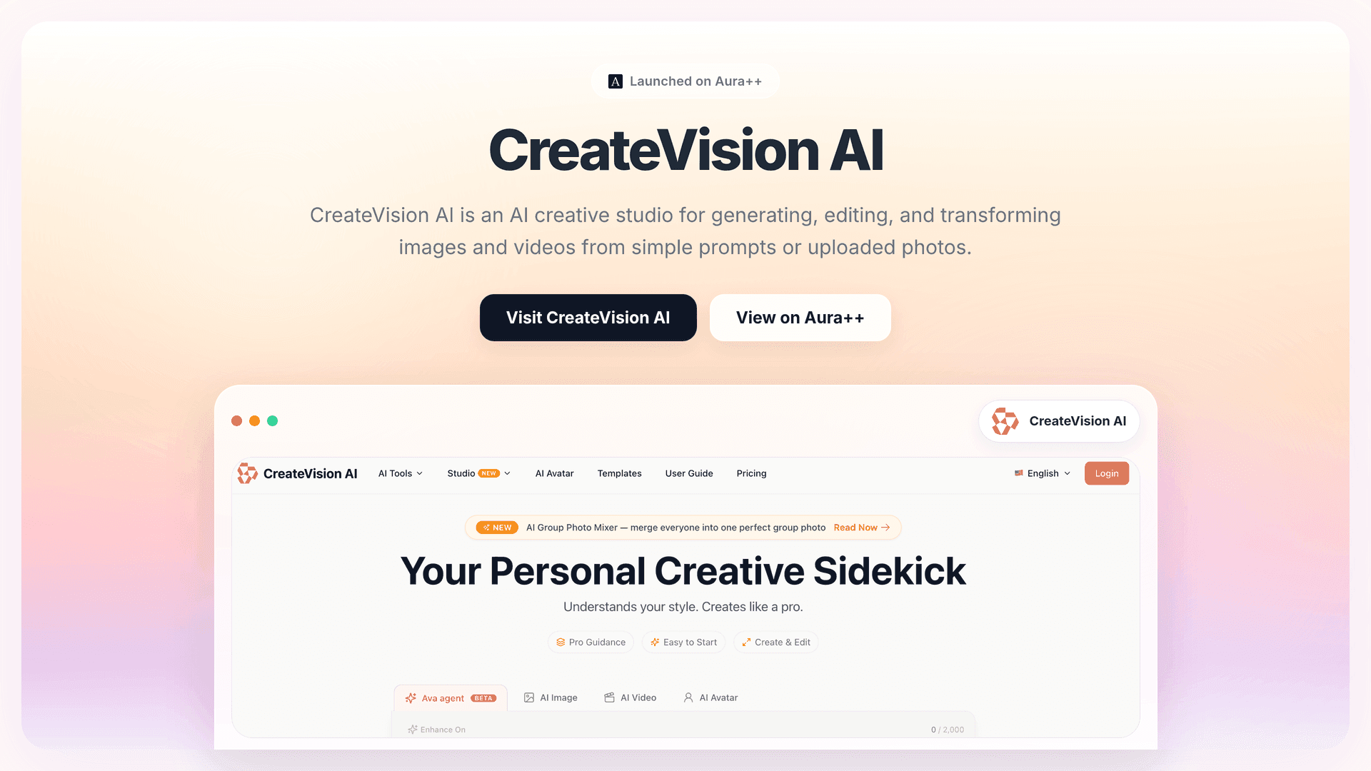 CreateVision AI launch story featured image on Aura++