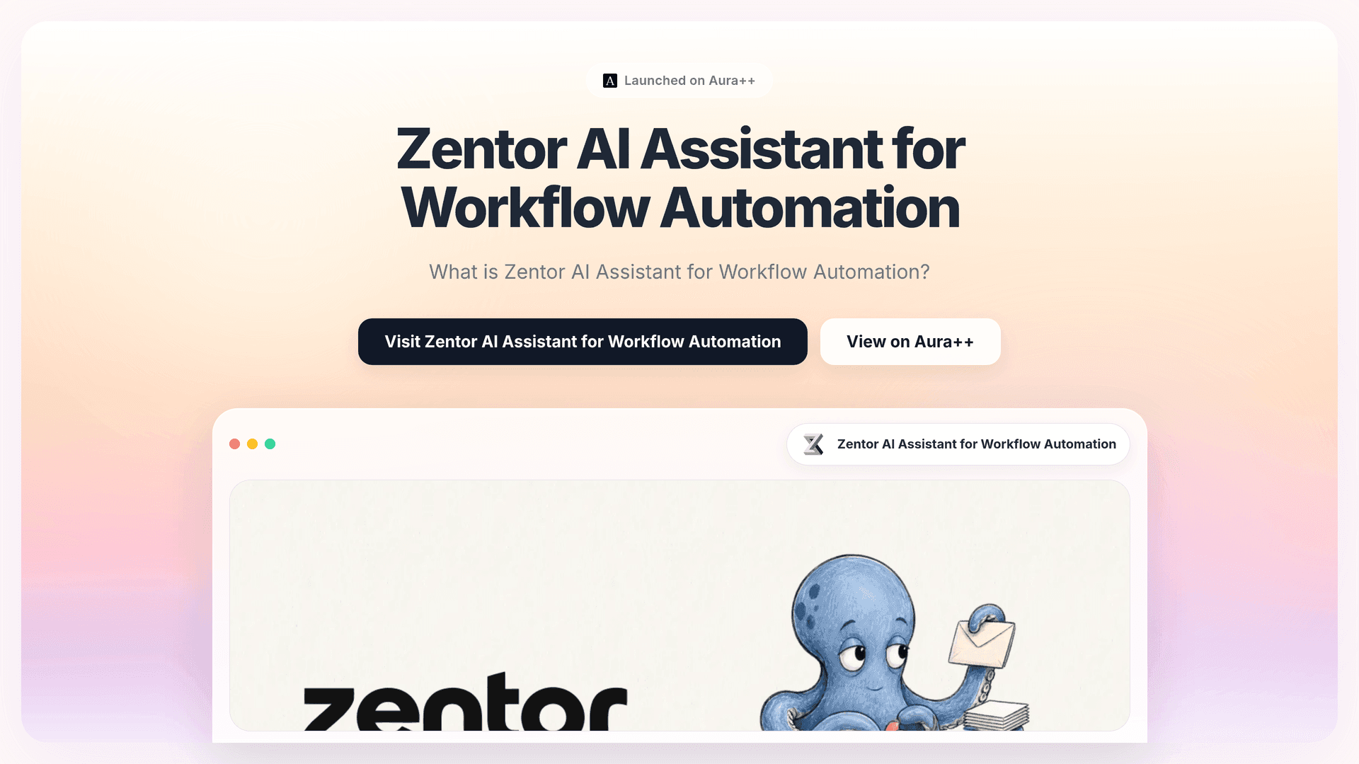 Zentor AI Assistant for Workflow Automation launch story featured image on Aura++