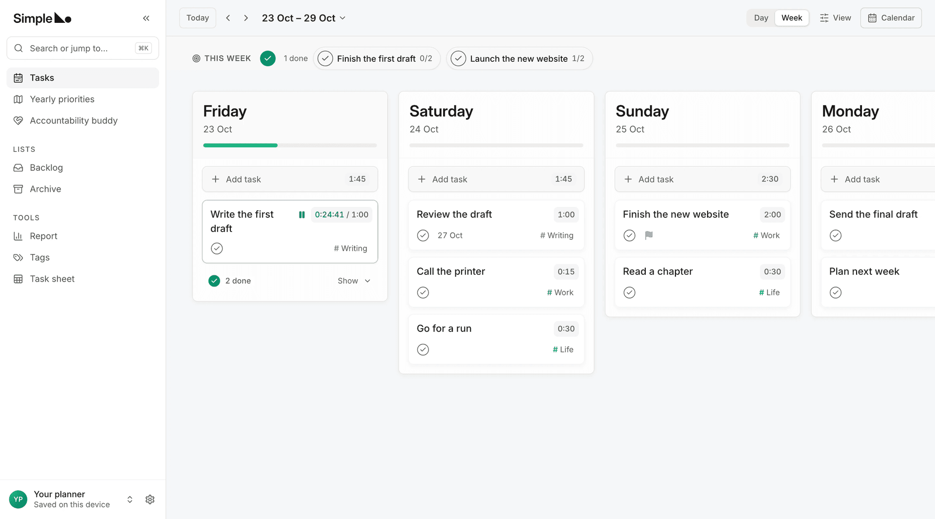 Simple Productivity Tool product preview for startup listing on Aura++