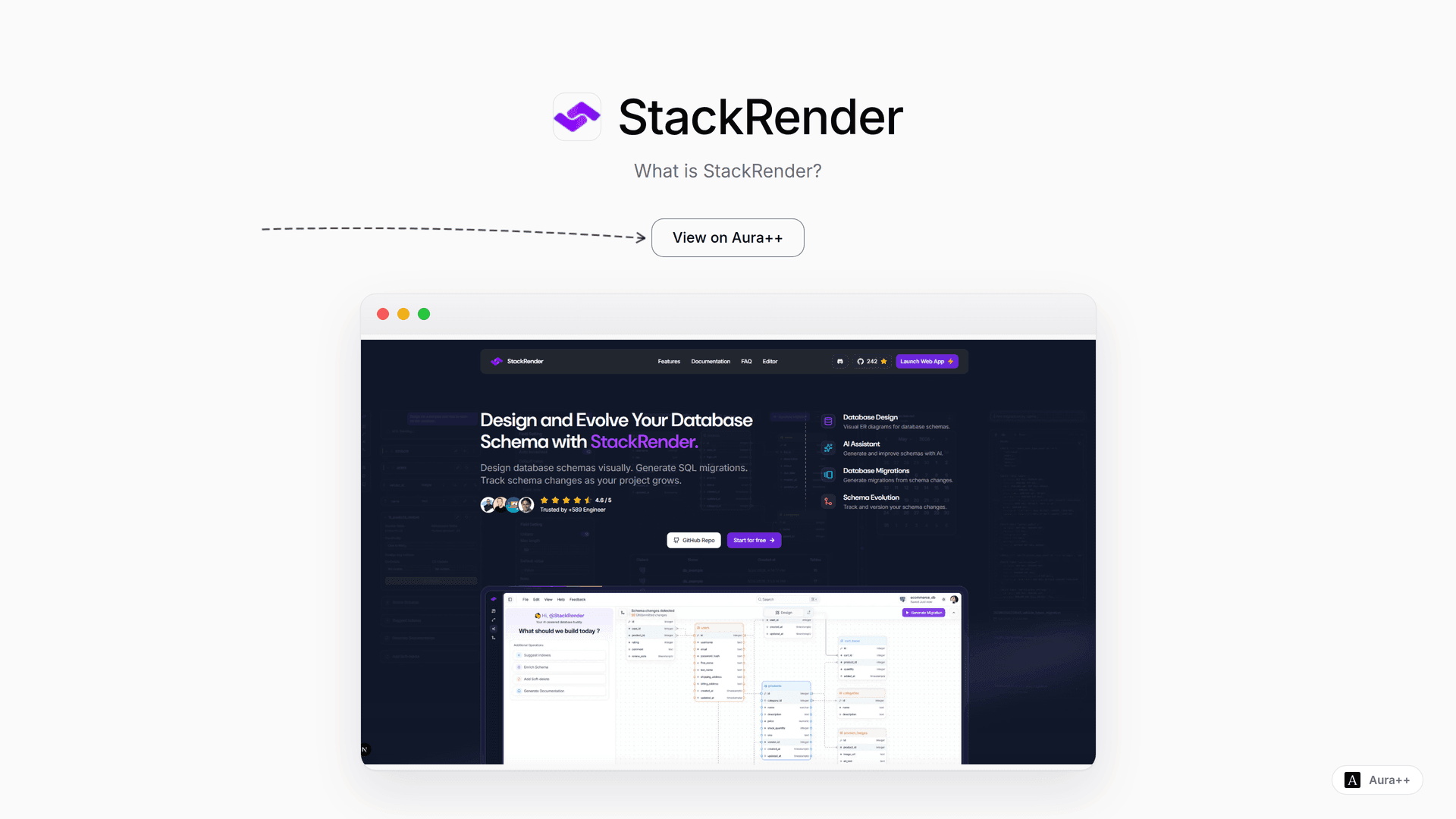 StackRender: Visual Database Schema & Migrations launch story featured image on Aura++
