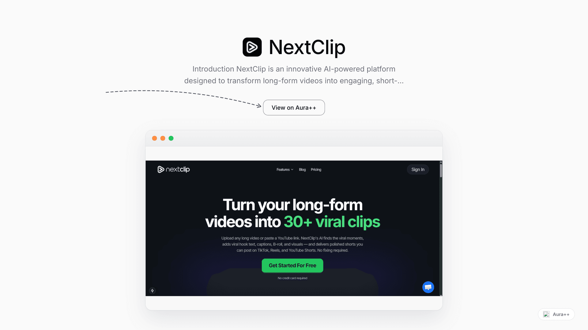 NextClip: AI Video Shorts Generator launch story featured image on Aura++