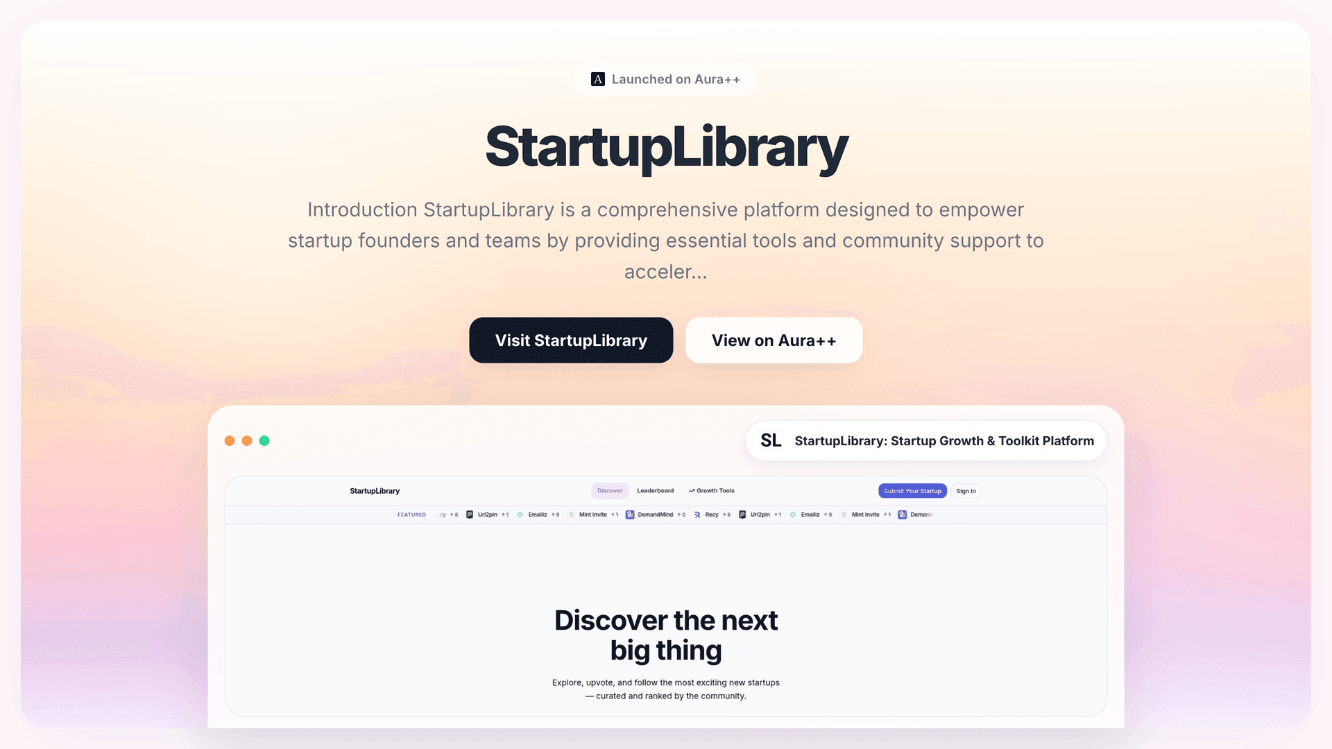 StartupLibrary: Startup Growth & Toolkit Platform launch story featured image on Aura++