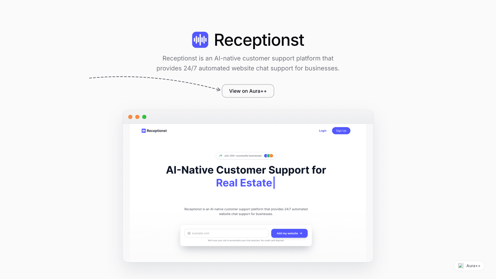 Receptionst launch story featured image on Aura++
