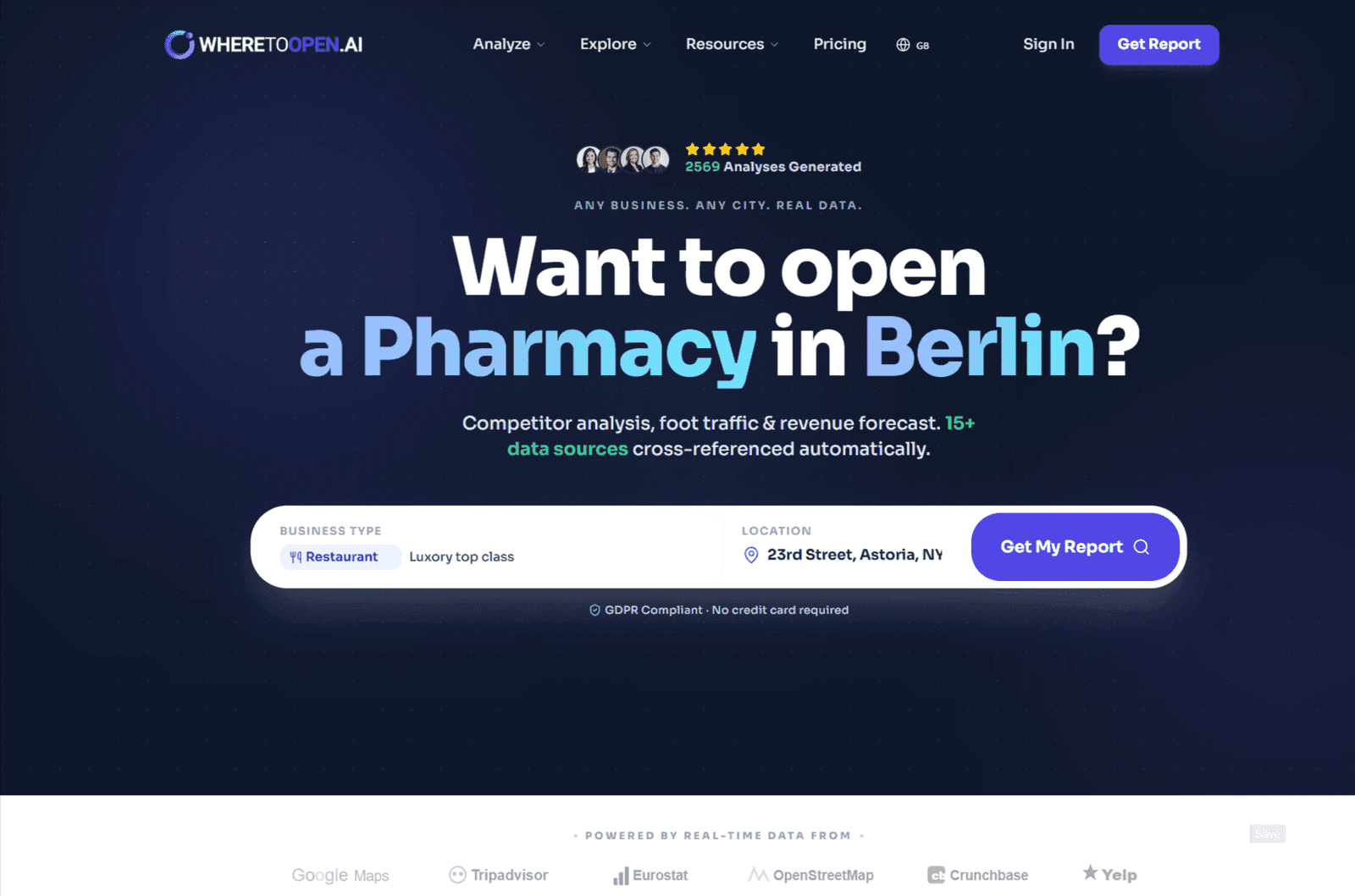 AI Location Intelligence Platform product preview for startup listing on Aura++