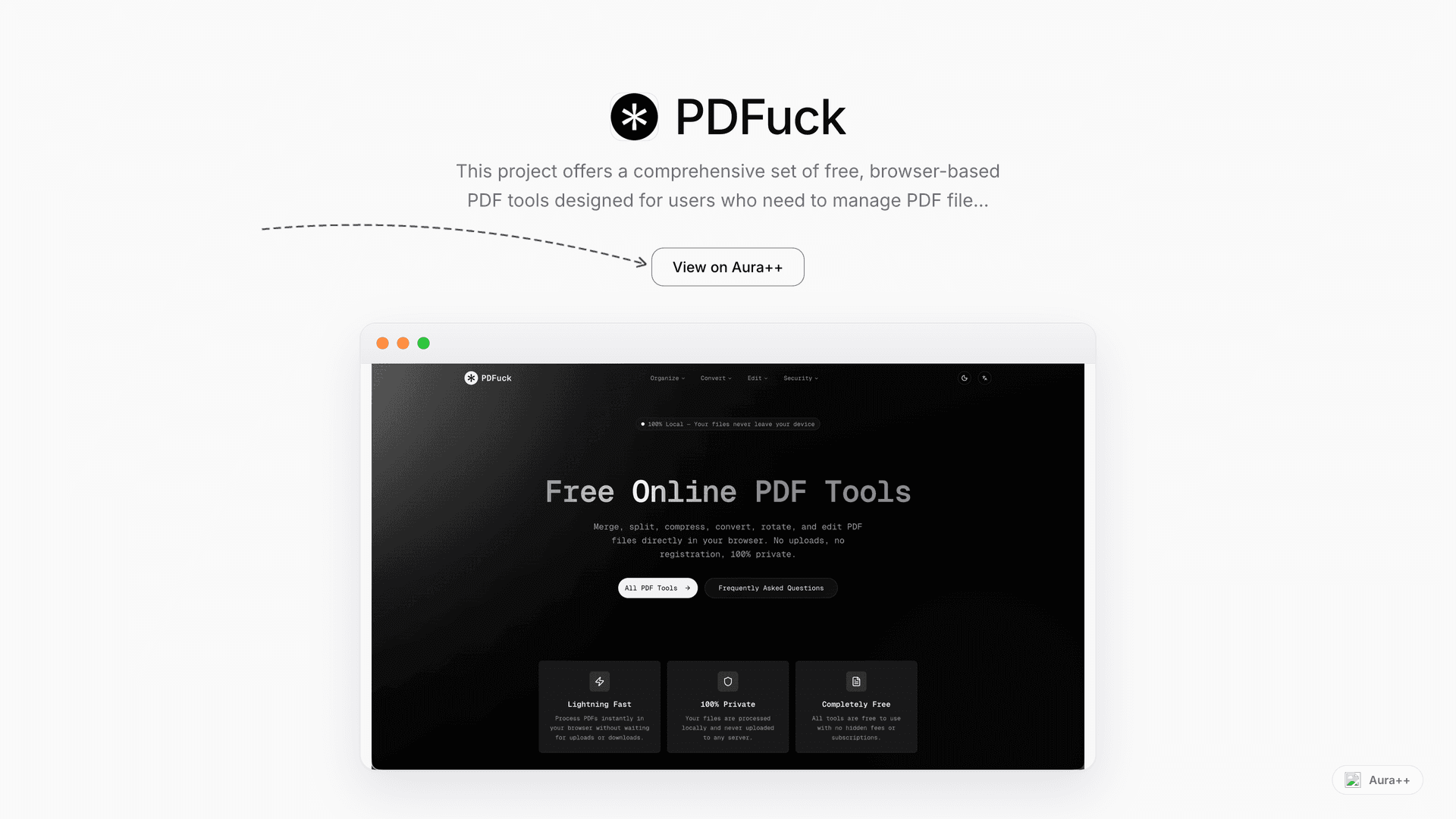 PDFuck - Free Online PDF Tools launch story featured image on Aura++