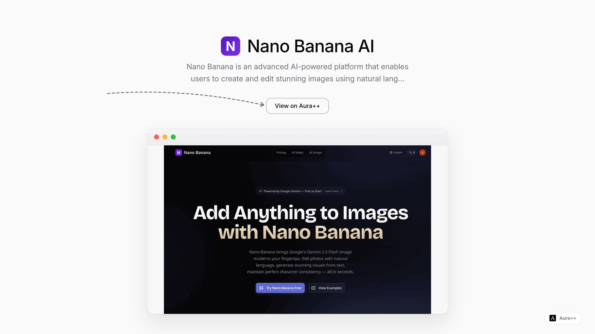 Nano Banana AI launch story featured image on Aura++