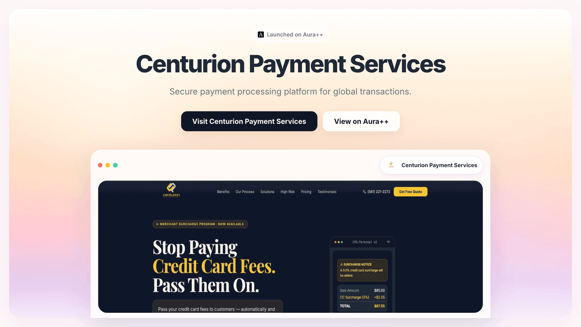 Centurion Payment Services launch story featured image on Aura++