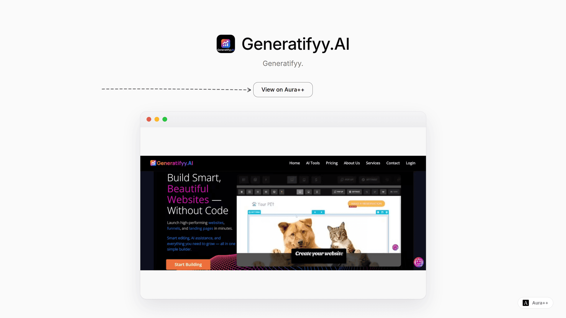 Generatifyy.AI launch story featured image on Aura++