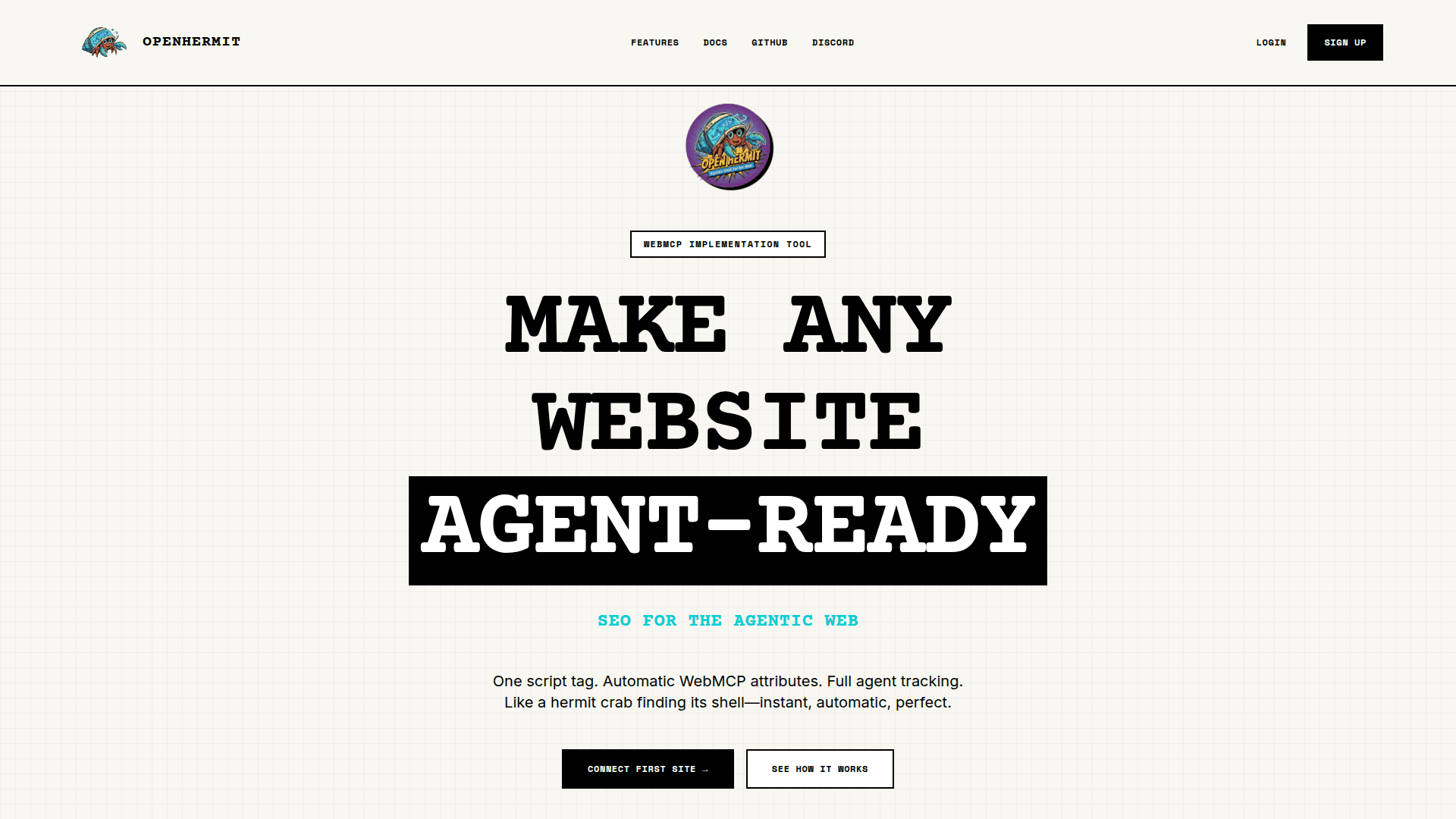 OpenHermit Web Agent Integration product preview for startup listing on Aura++