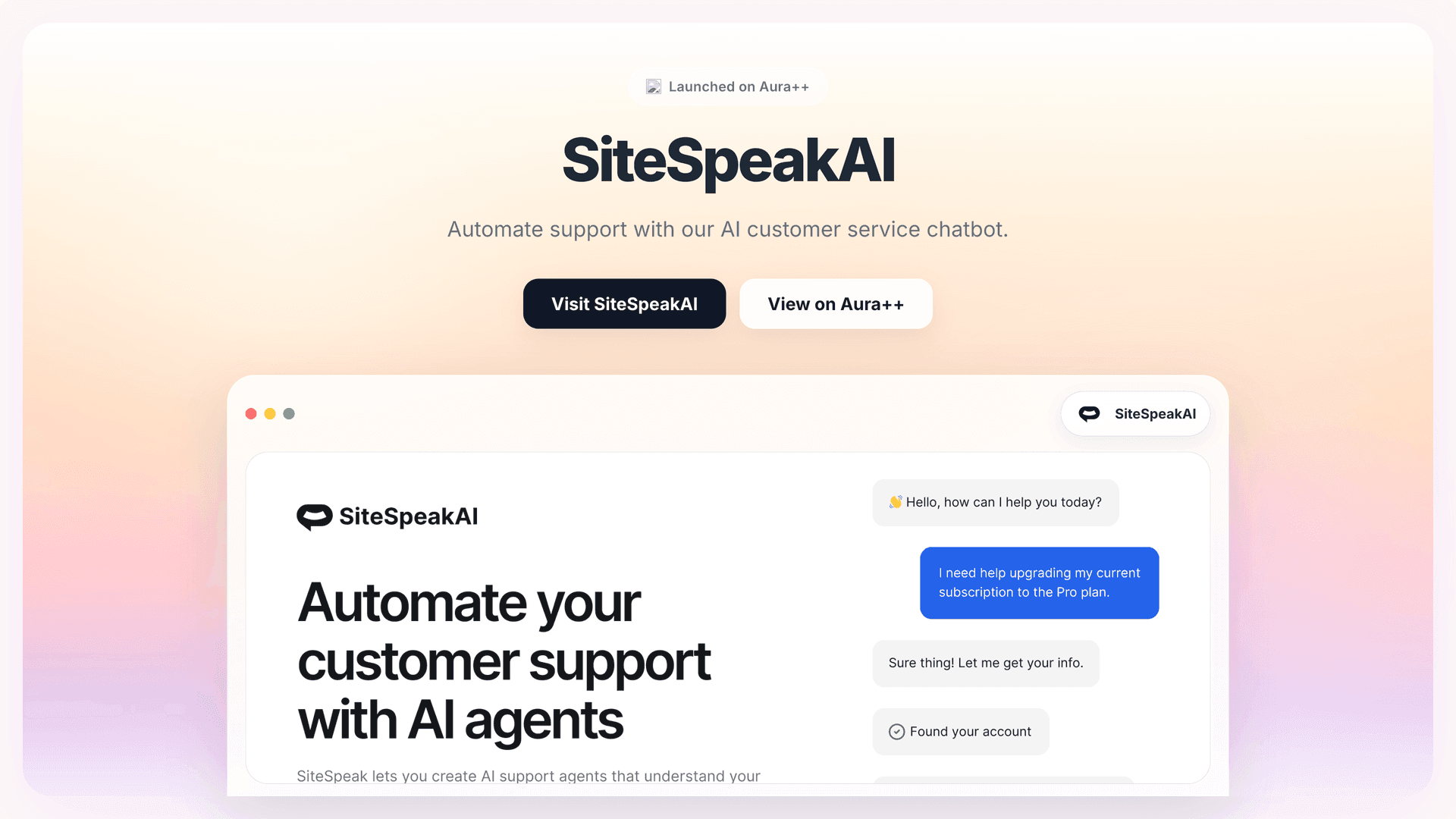 SiteSpeakAI launch story featured image on Aura++