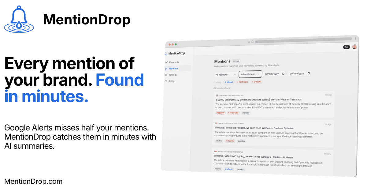 MentionDrop  product preview for startup listing on Aura++