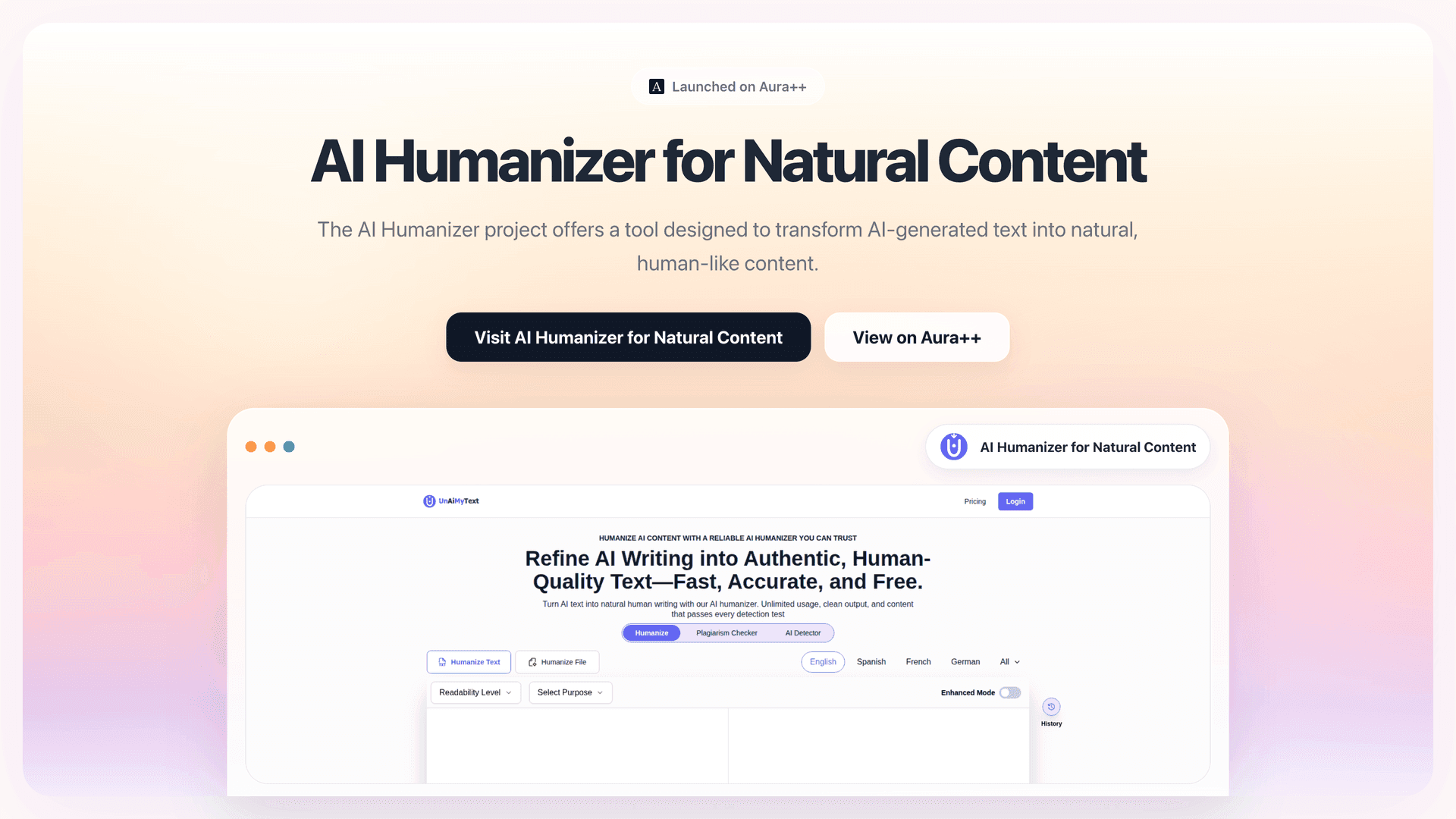 AI Humanizer for Natural Content launch story featured image on Aura++