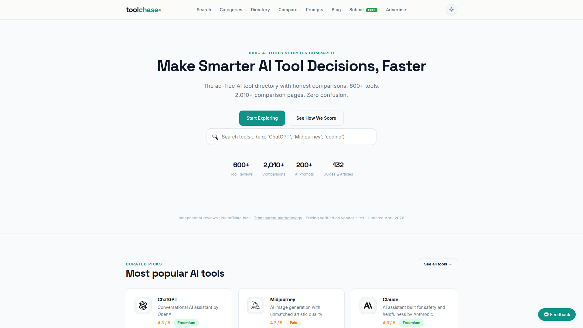 ToolChase AI Tool Directory product preview for startup listing on Aura++