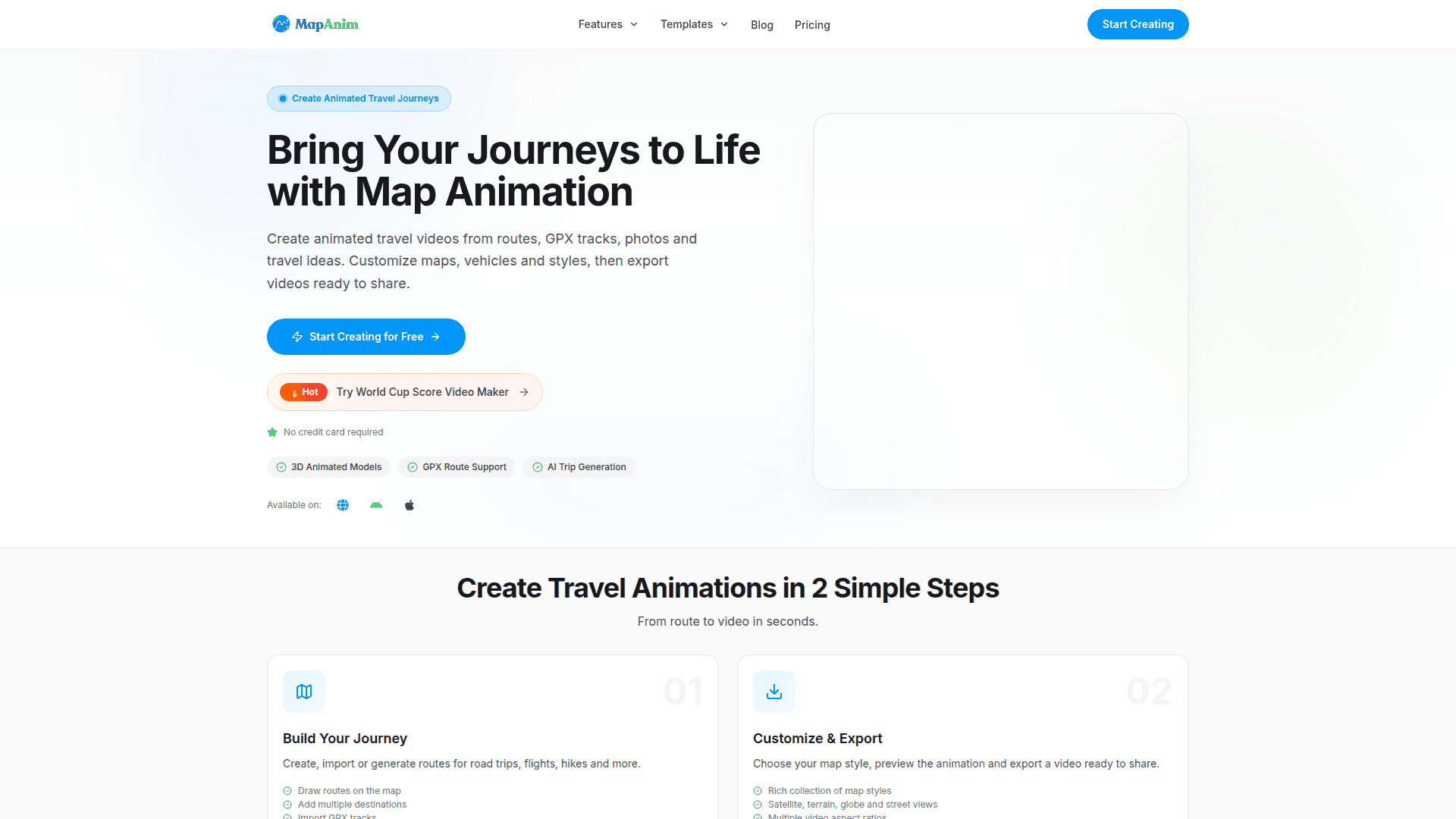 Travel Map Animation Creator product preview for startup listing on Aura++