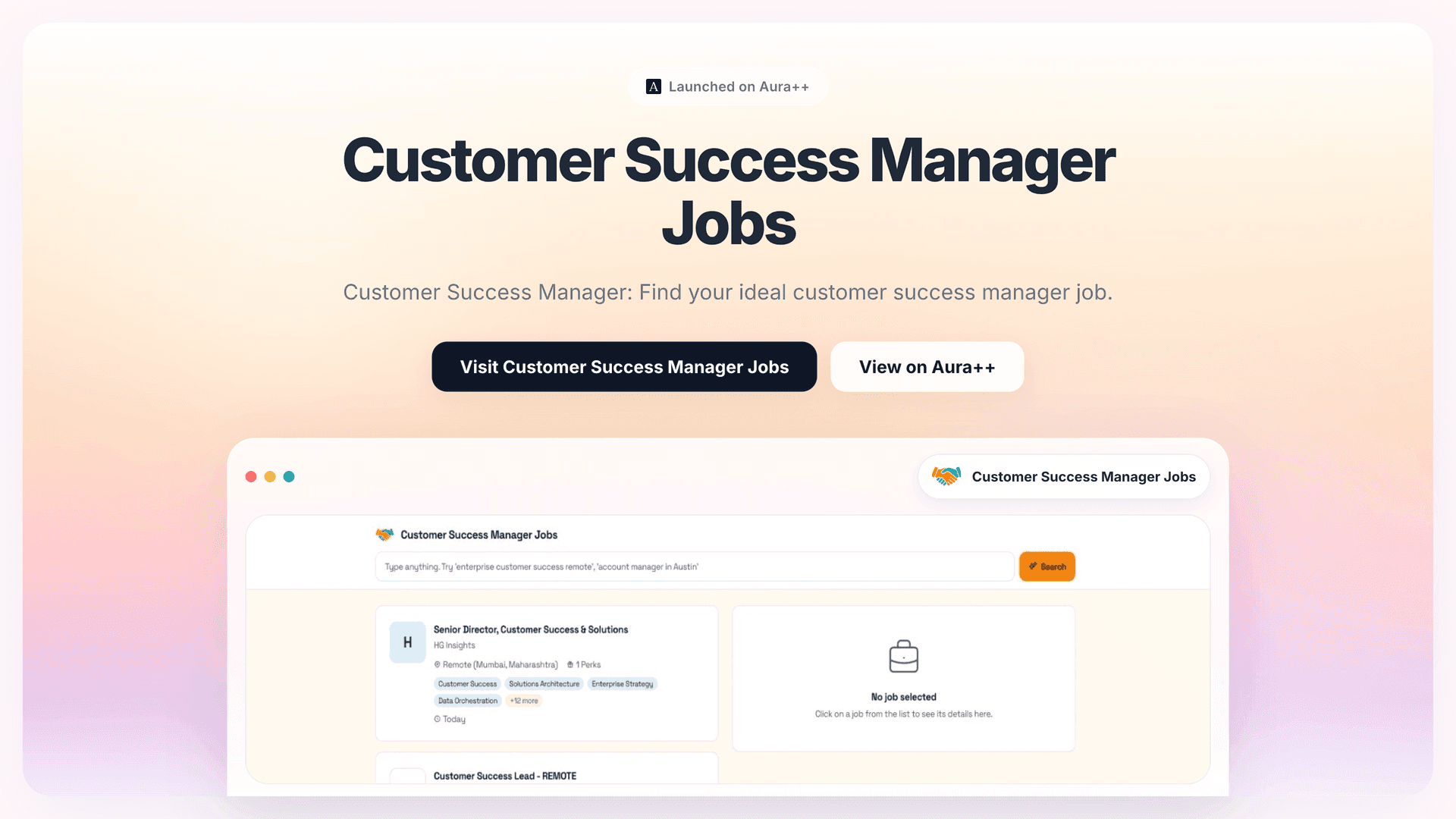 Customer Success Manager Jobs launch story featured image on Aura++