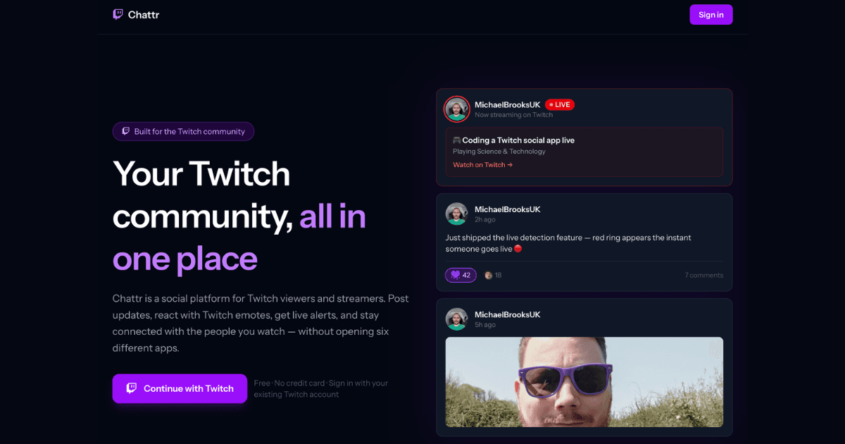 Chattr product preview for startup listing on Aura++