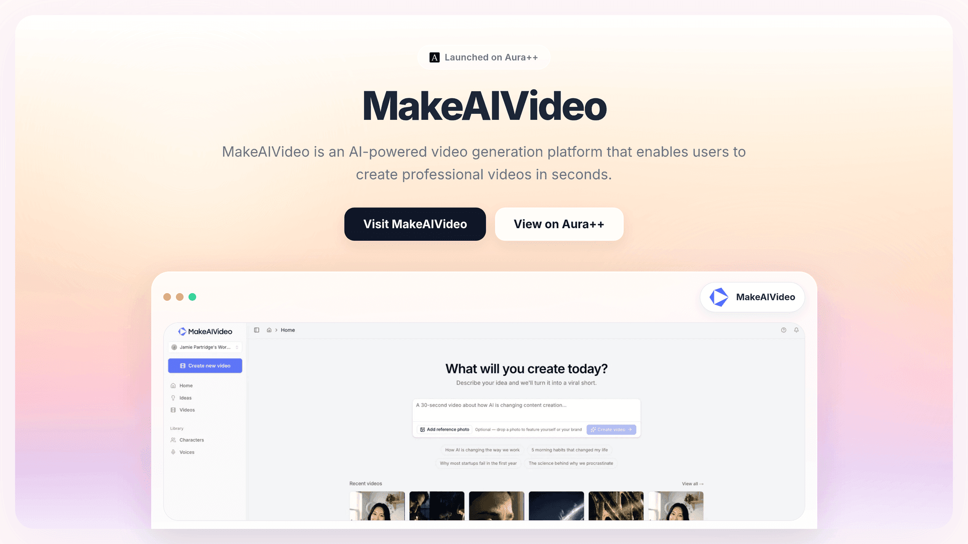 MakeAIVideo launch story featured image on Aura++