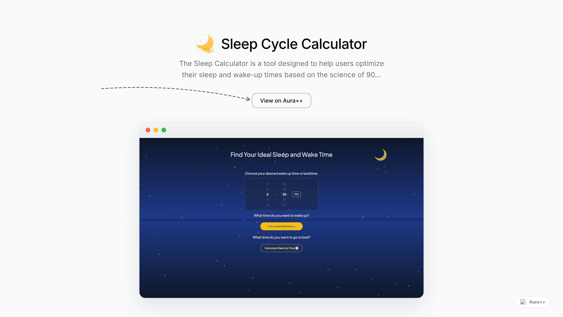 Sleep Cycle Calculator launch story featured image on Aura++
