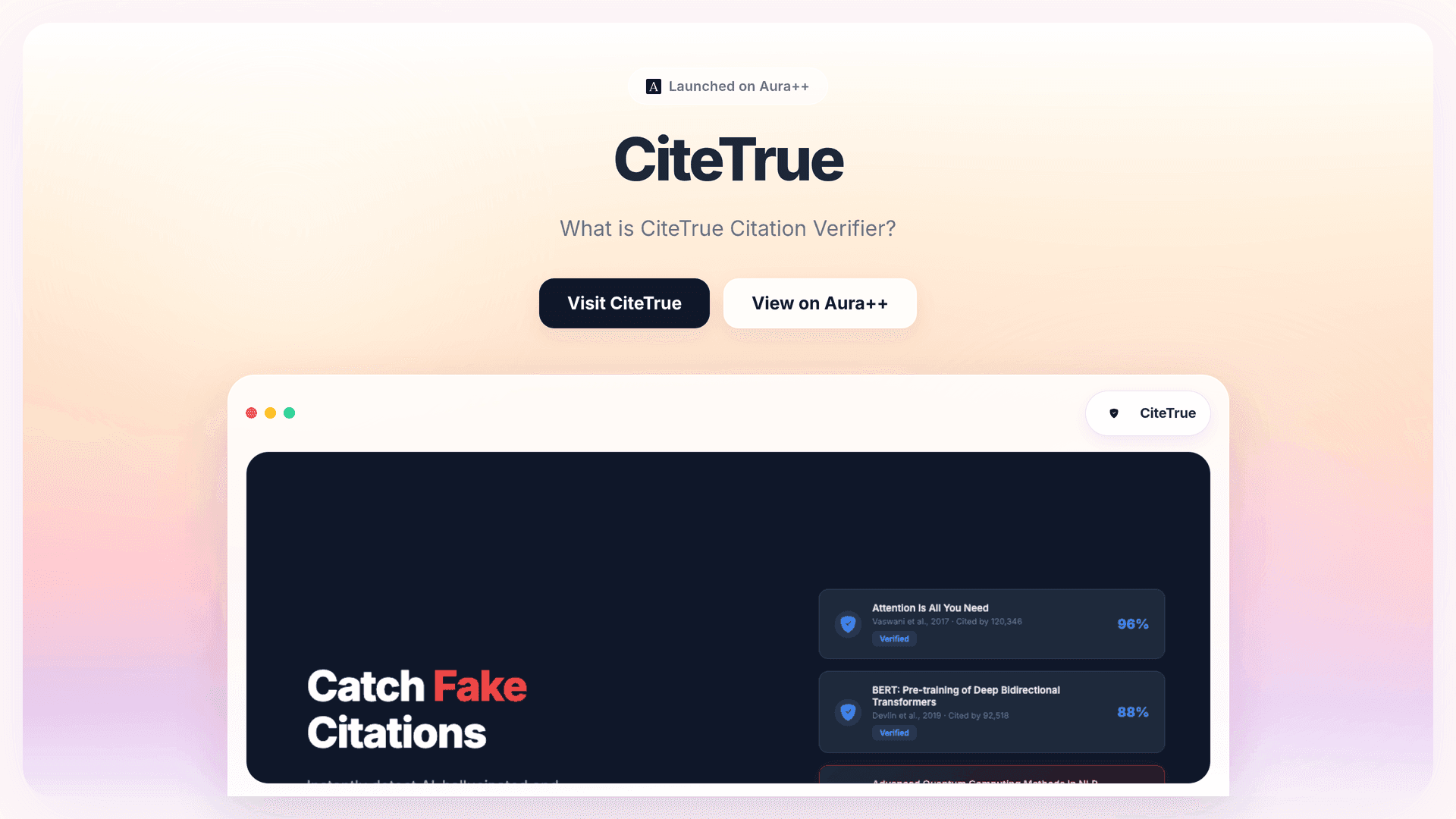 CiteTrue launch story featured image on Aura++