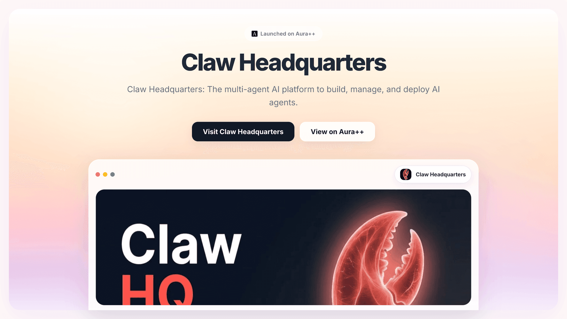 Claw Headquarters launch story featured image on Aura++