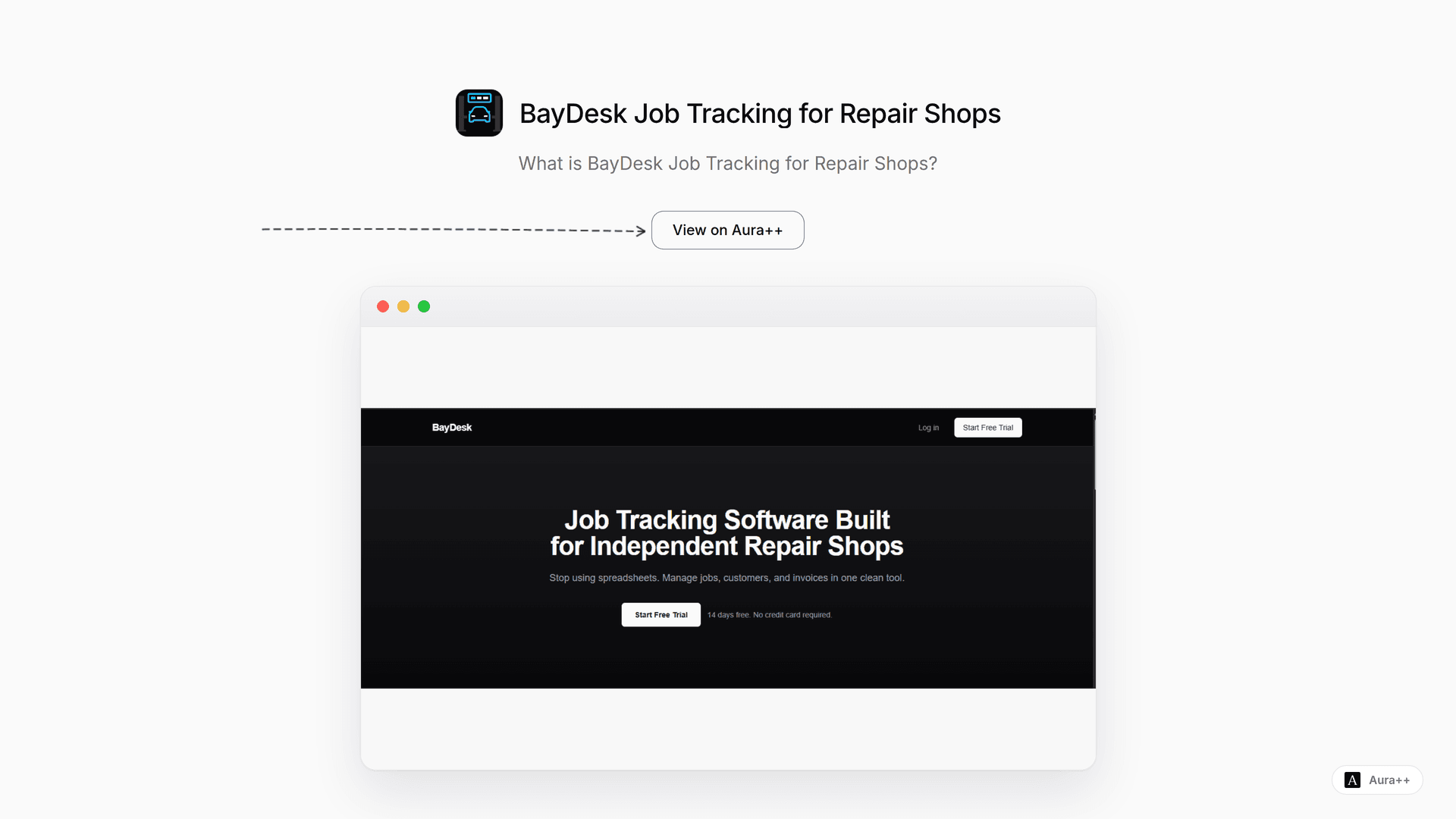 BayDesk Job Tracking for Repair Shops launch story featured image on Aura++