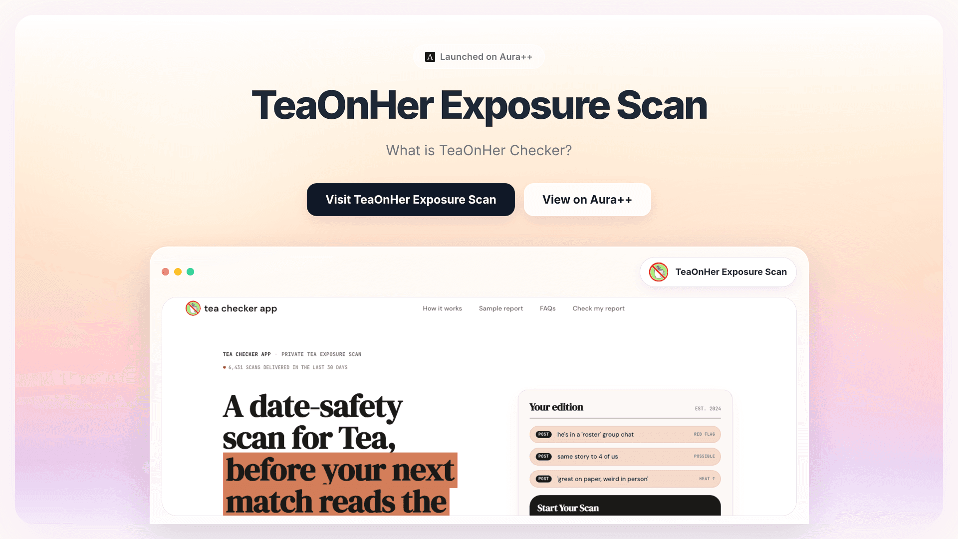 TeaOnHer Exposure Scan launch story featured image on Aura++