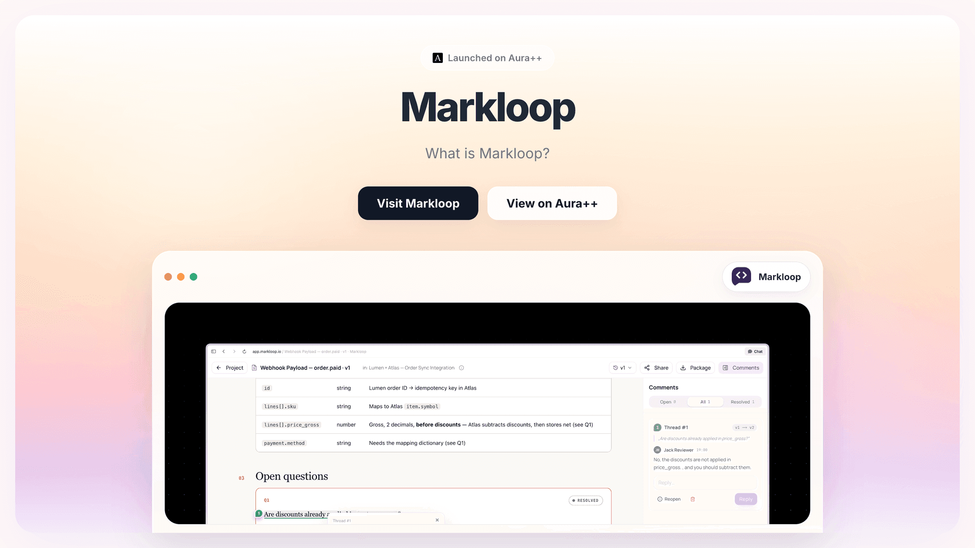 Markloop launch story featured image on Aura++