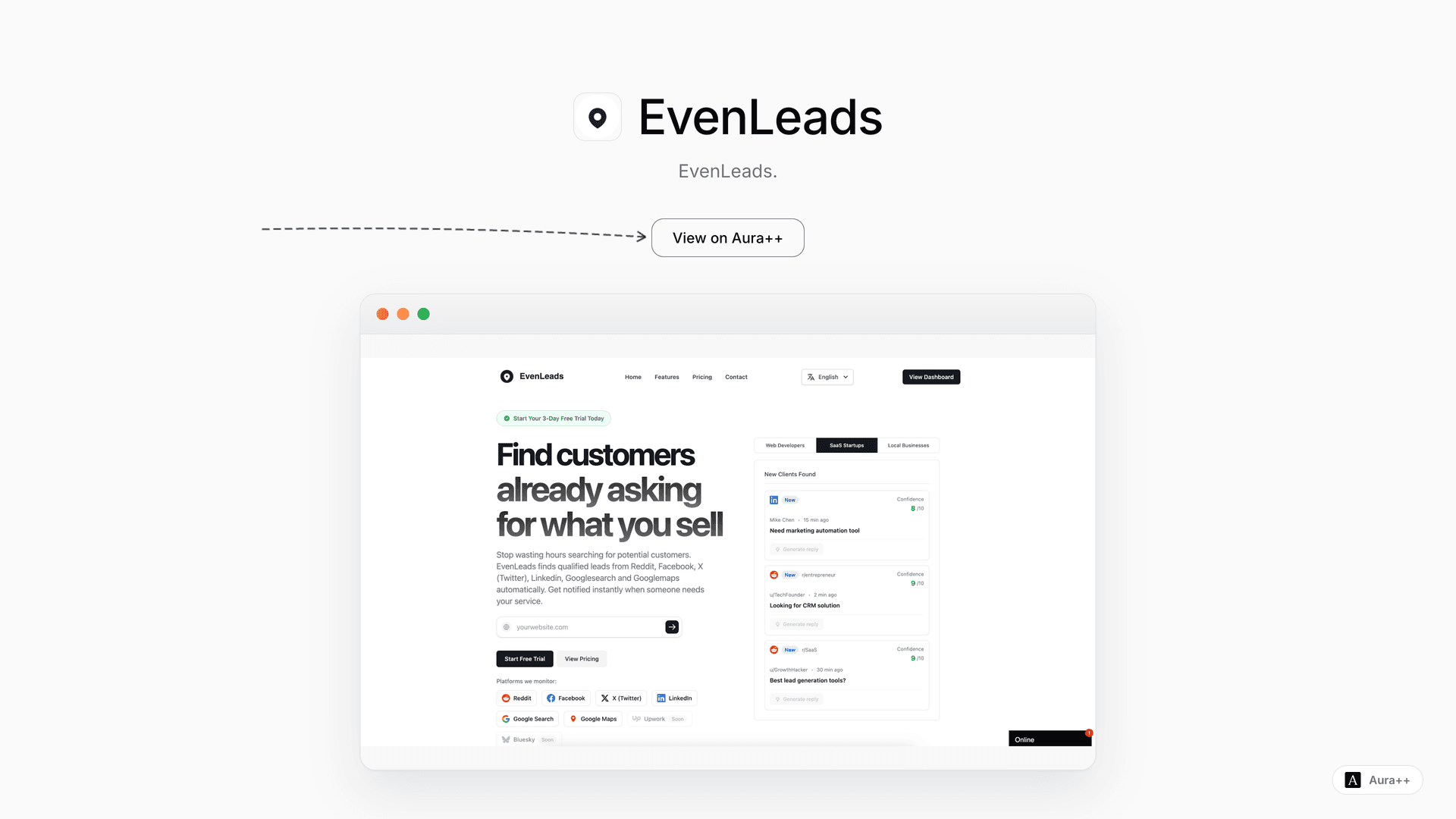 EvenLeads - Find customers automatically launch story featured image on Aura++