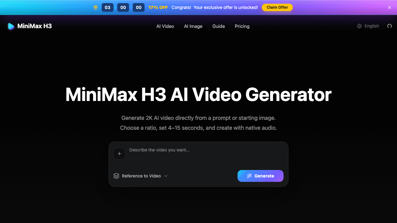 MiniMax H3 AI Video Studio product preview for startup listing on Aura++
