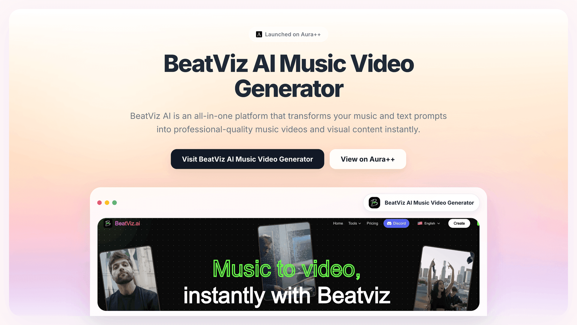 BeatViz AI Music Video Generator launch story featured image on Aura++