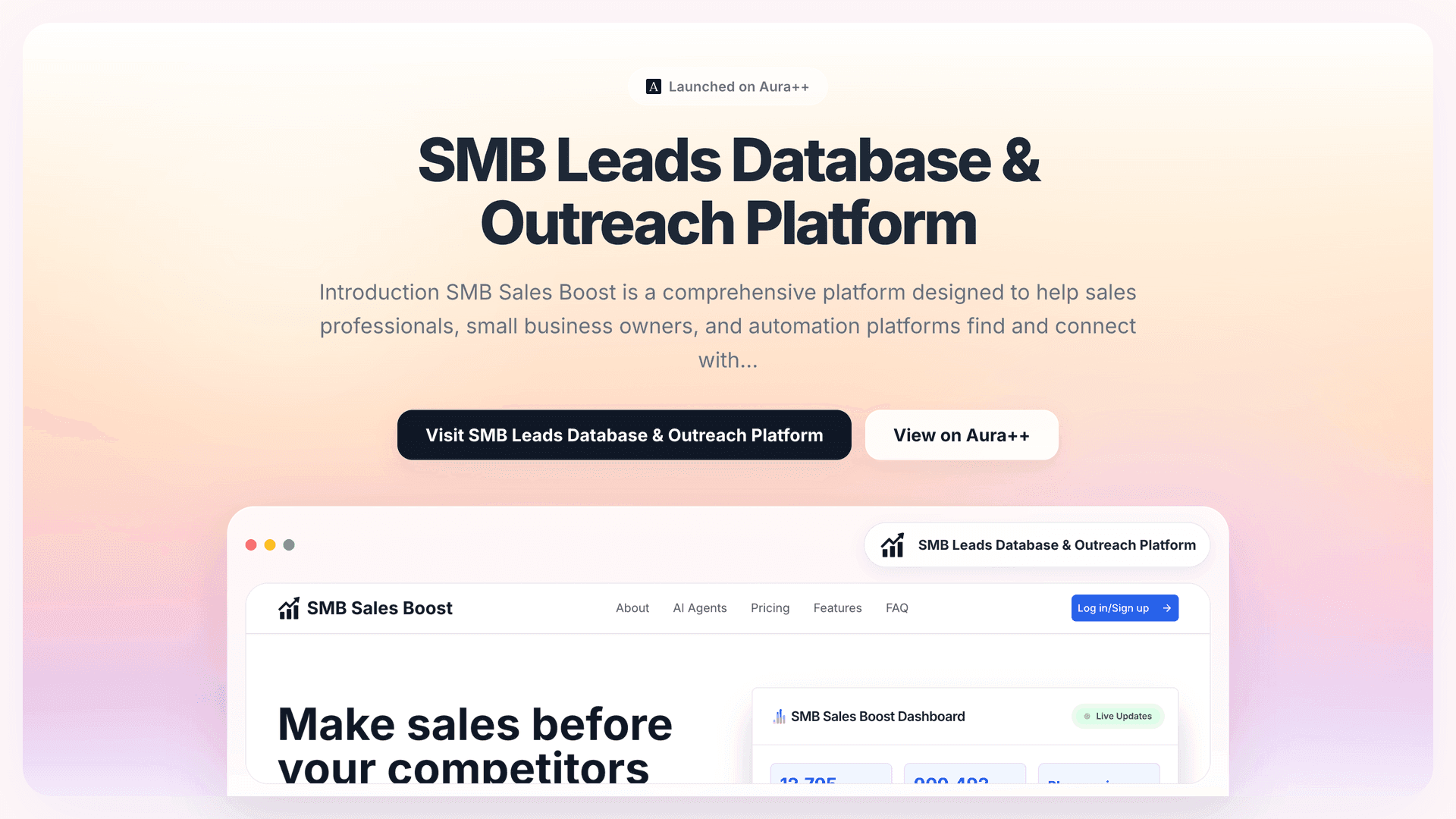 SMB Leads Database & Outreach Platform launch story featured image on Aura++