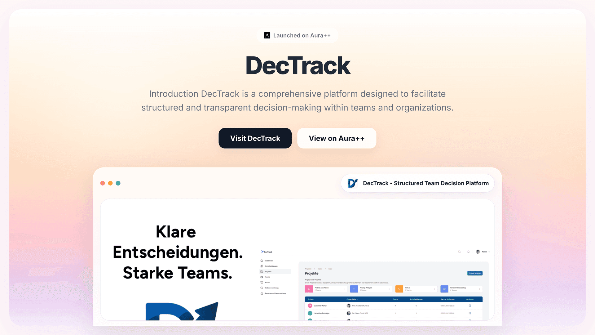 DecTrack - Structured Team Decision Platform launch story featured image on Aura++