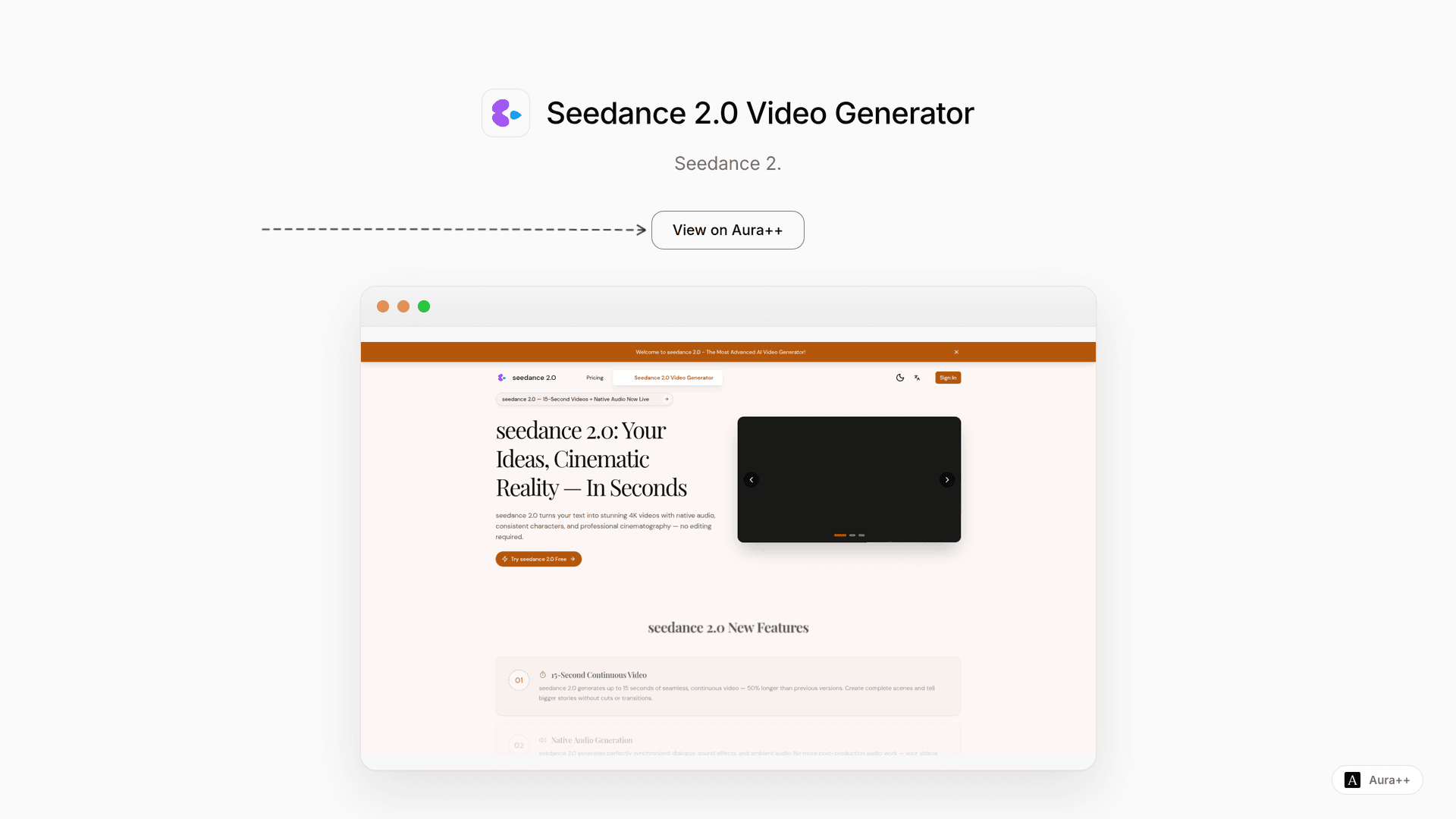 Seedance 2.0 Video Generator launch story featured image on Aura++