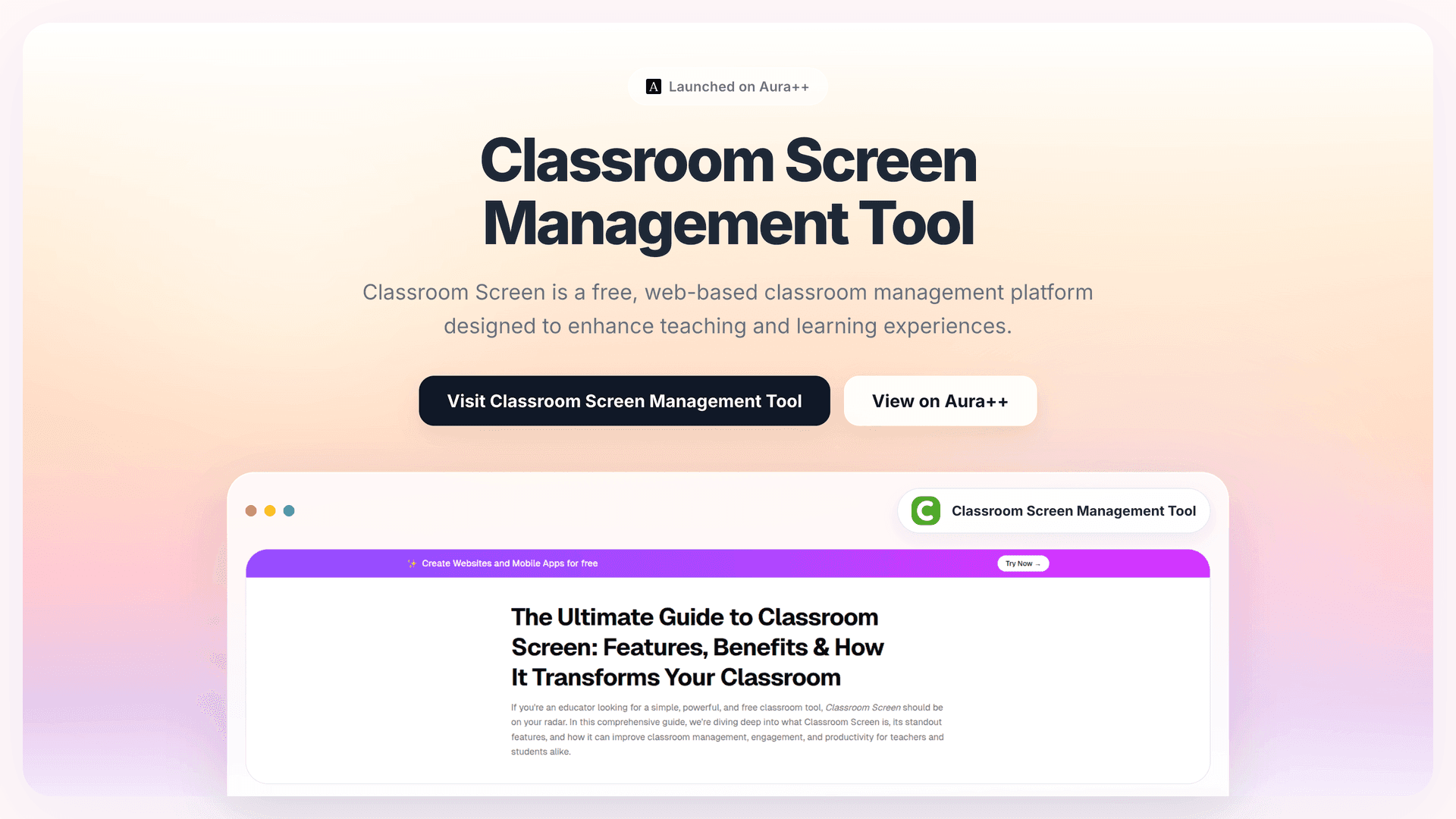 Classroom Screen Management Tool launch story featured image on Aura++