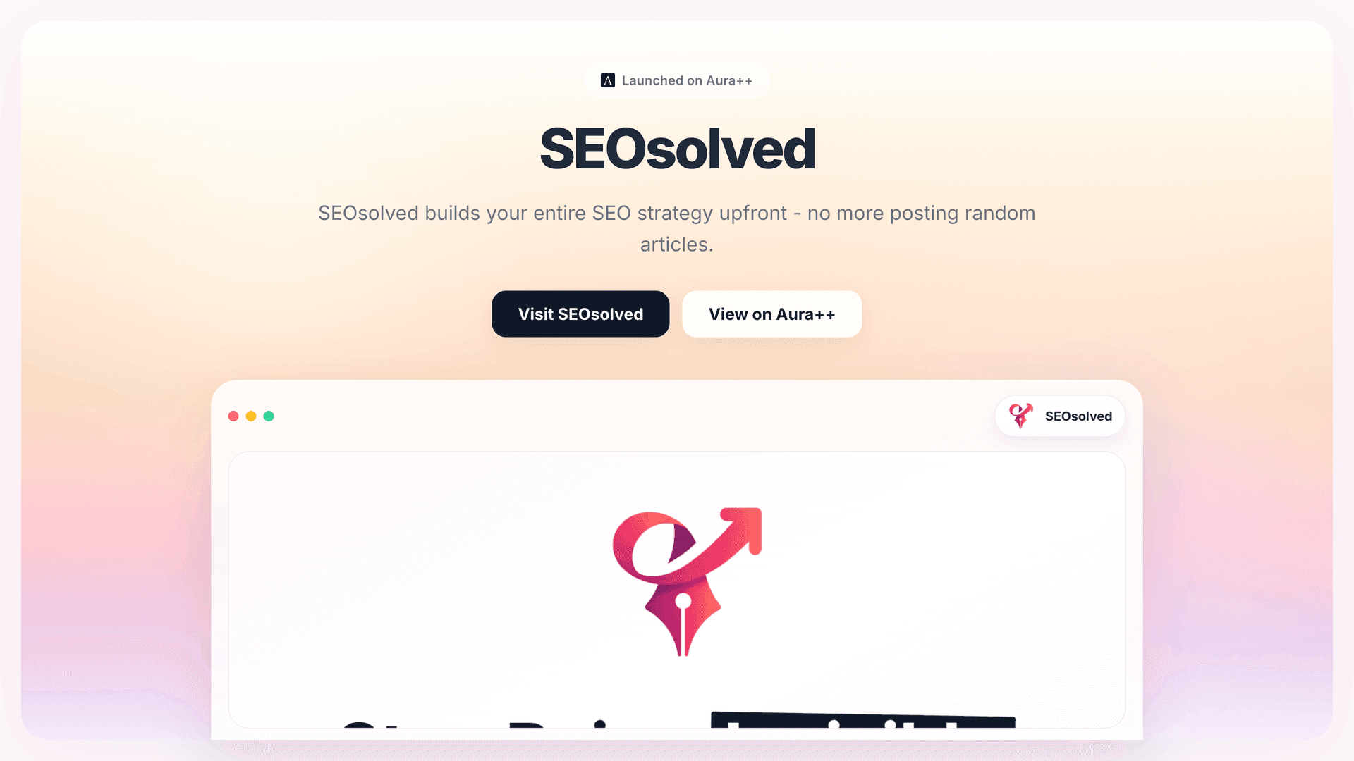 SEOsolved launch story featured image on Aura++