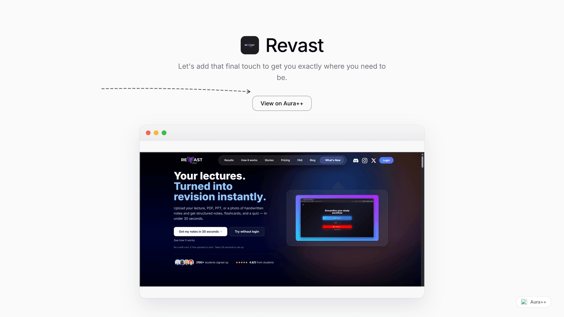 Revast launch story featured image on Aura++