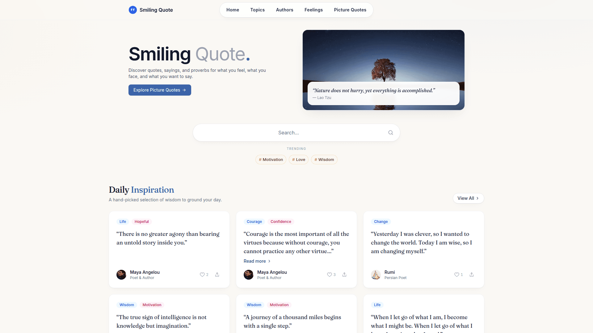 Inspirational Quotes Platform product preview for startup listing on Aura++