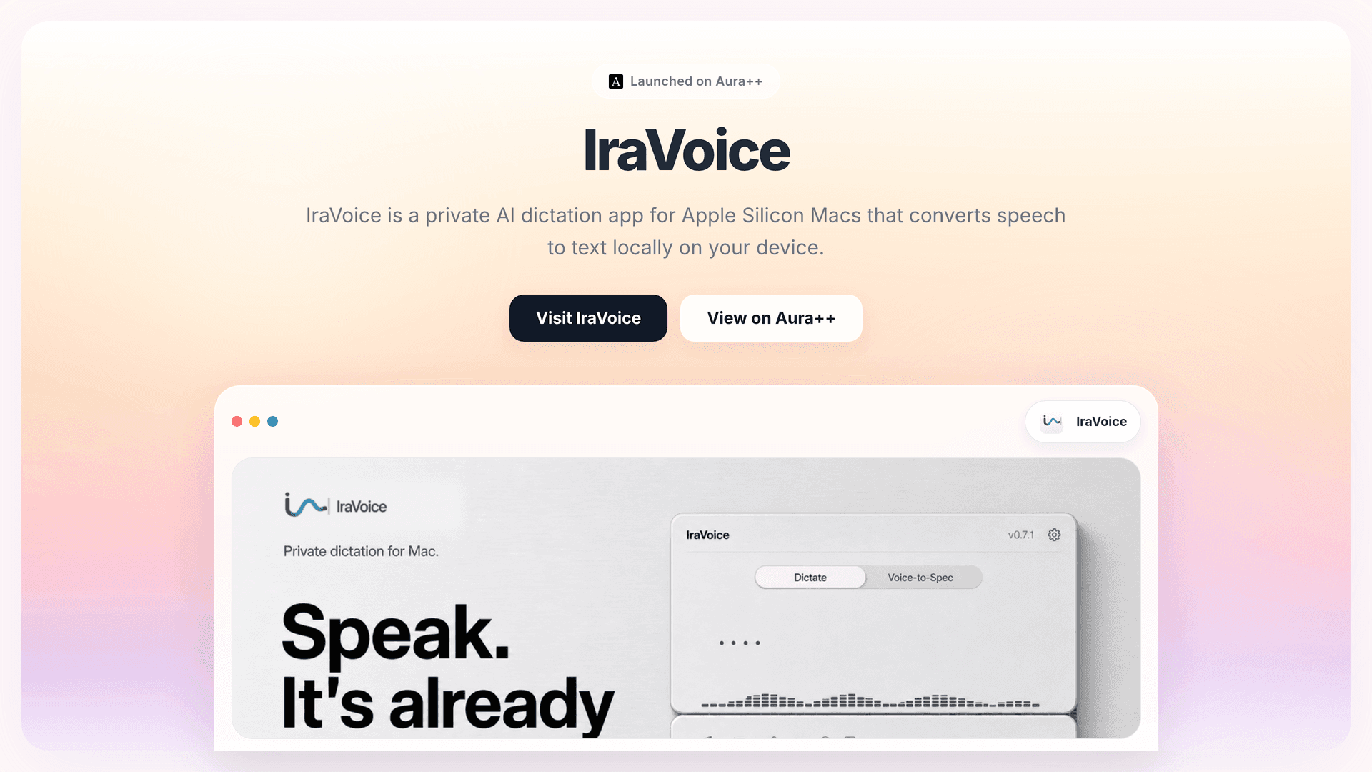 IraVoice launch story featured image on Aura++