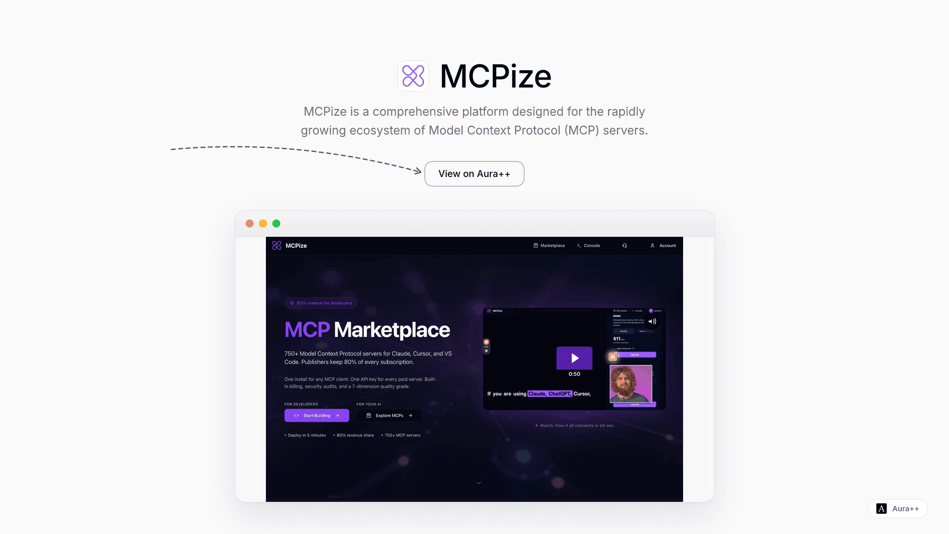 MCPize launch story featured image on Aura++
