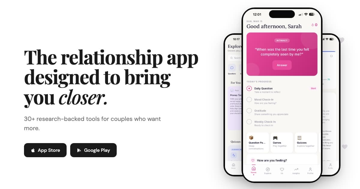 Connected Couples Relationship App product preview for startup listing on Aura++