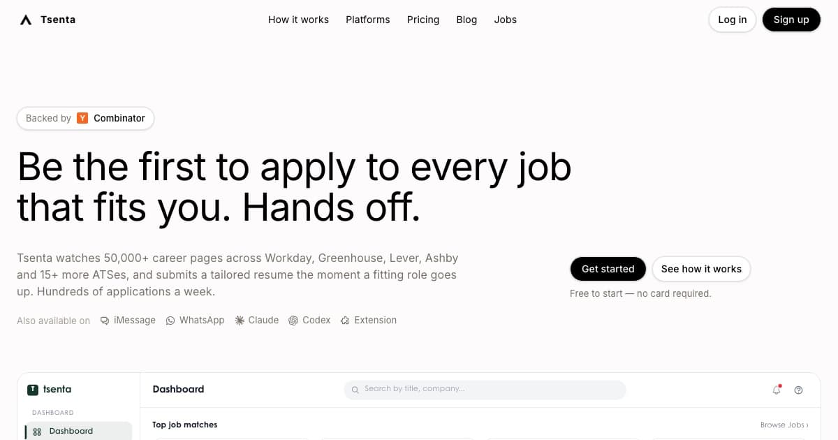 Tsenta product preview for startup listing on Aura++