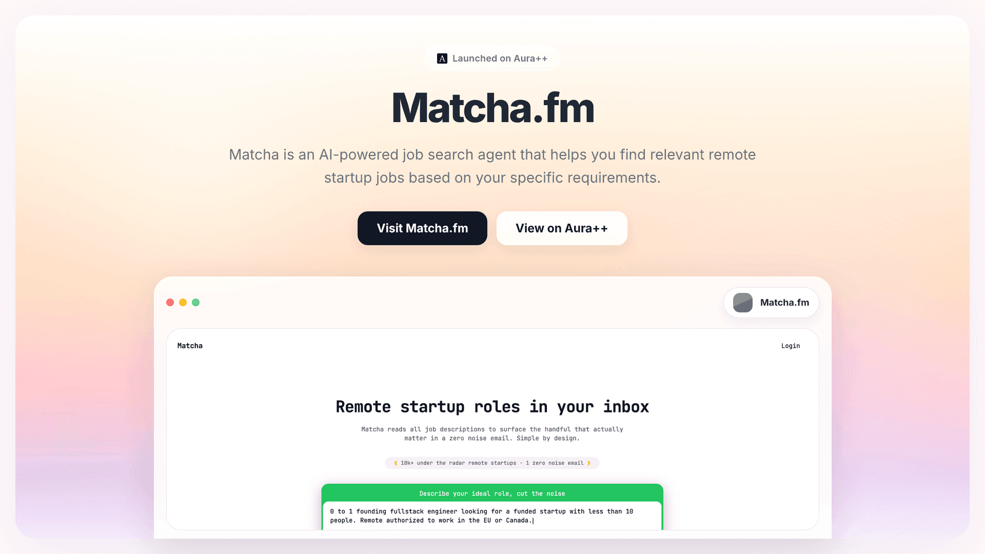 Matcha.fm launch story featured image on Aura++