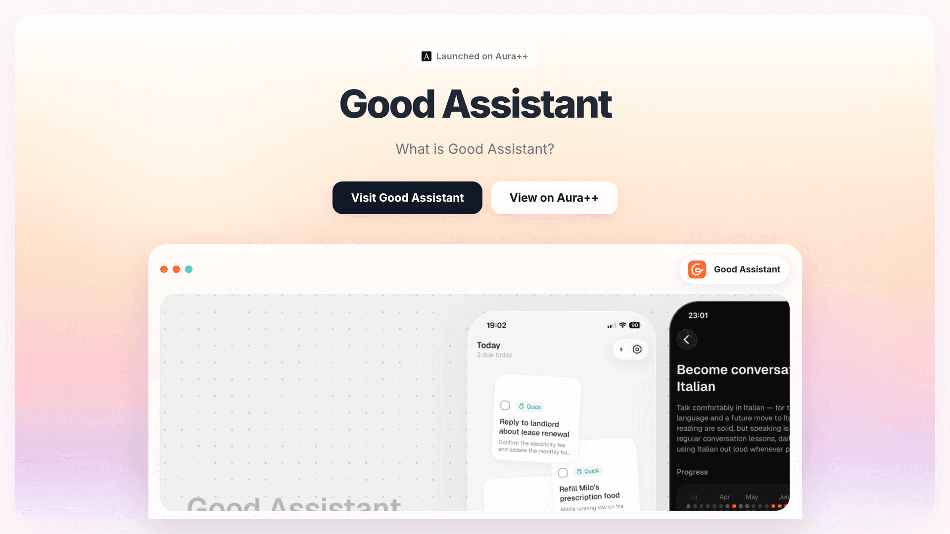 Good Assistant launch story featured image on Aura++