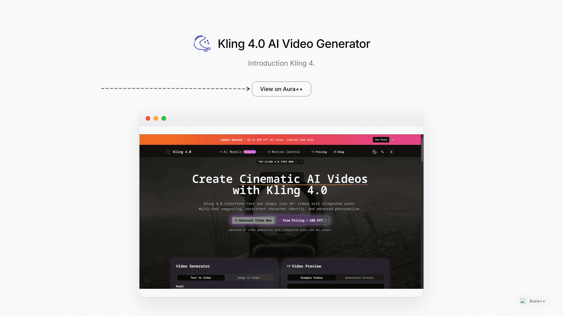 Kling 4.0 AI Video Generator launch story featured image on Aura++
