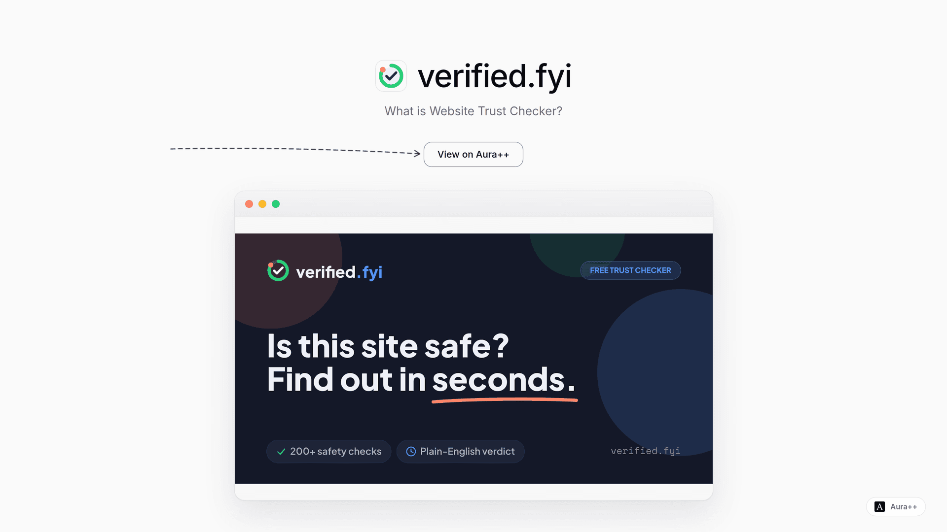 verified.fyi: Website Trust Checker launch story featured image on Aura++