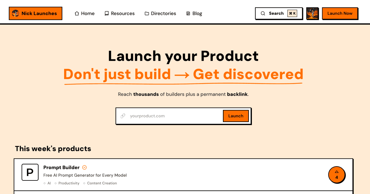 Nick Launches - AI Product Launch Platform product preview for startup listing on Aura++