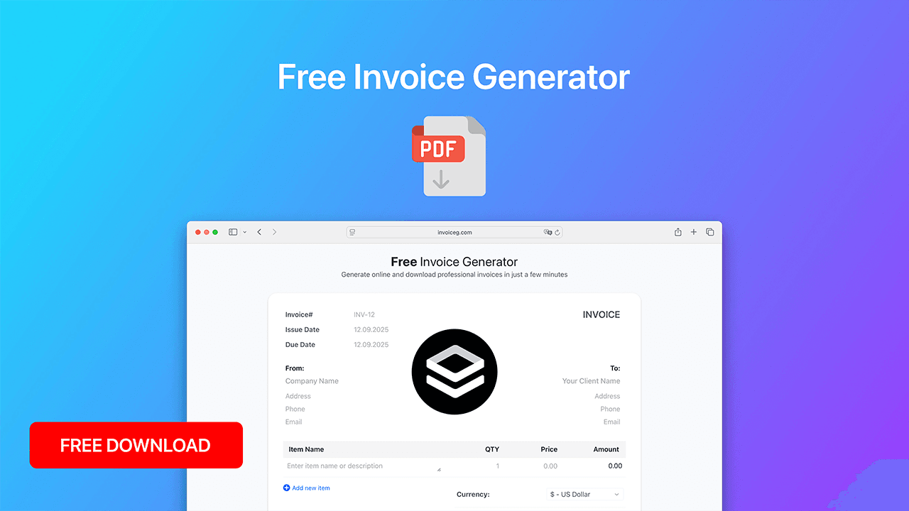 Free Invoice Generator product preview for startup listing on Aura++