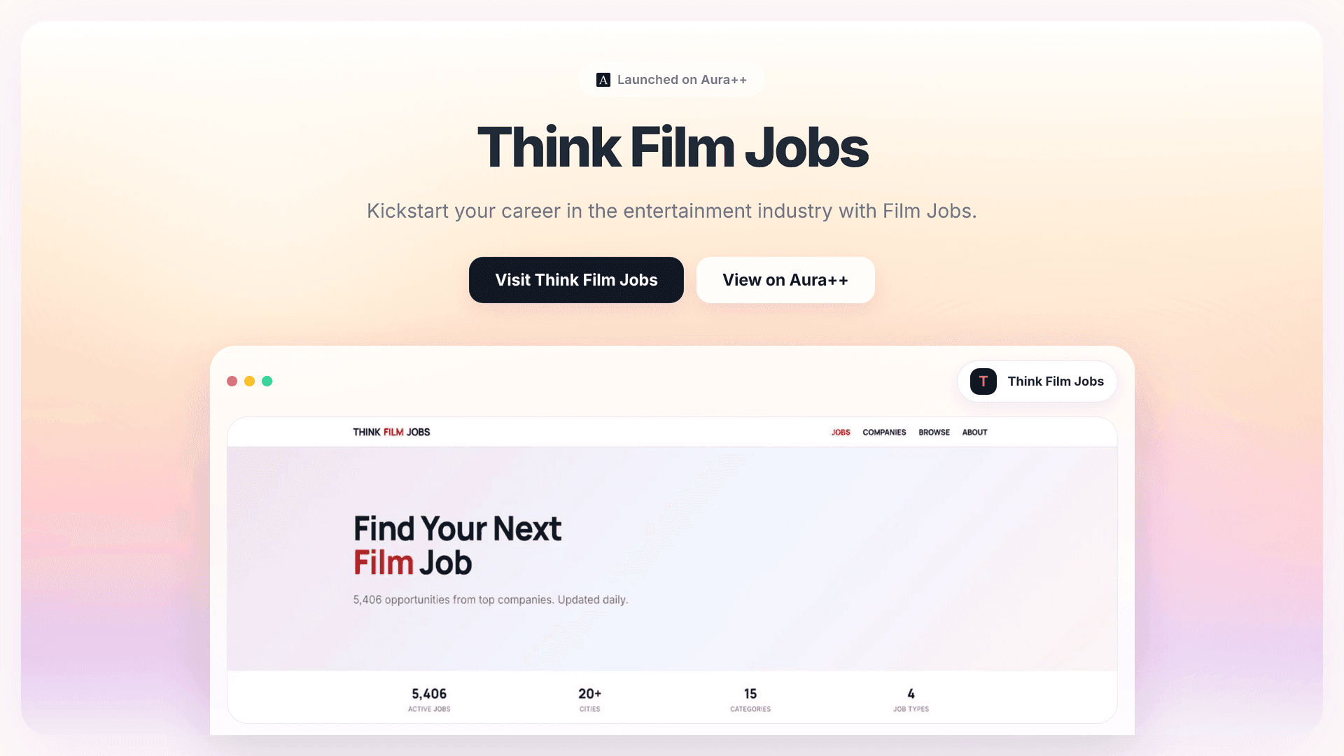 Think Film Jobs launch story featured image on Aura++